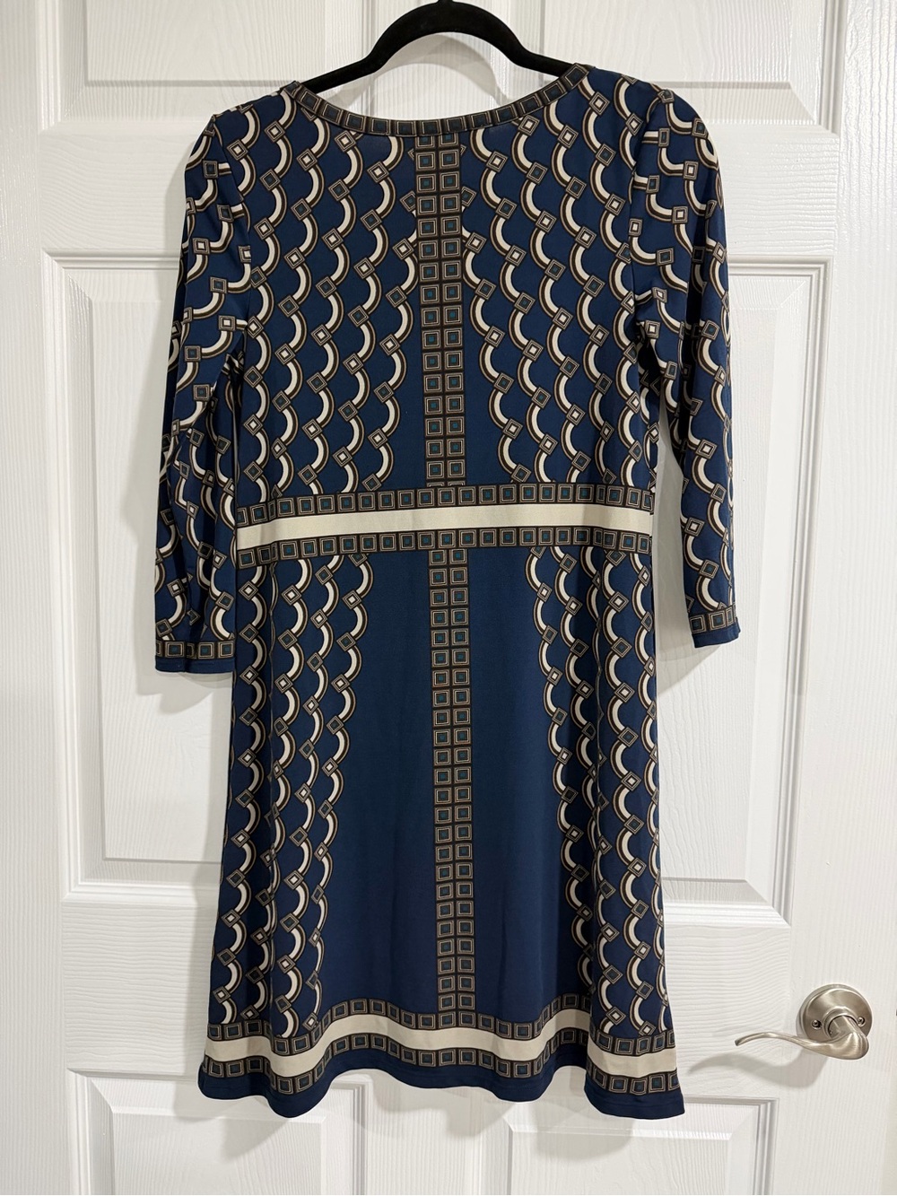 Max Studio Blue and Beige Geometric Midi Dress - Picture 3 of 5